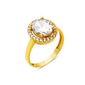 Engin Gold 14 Ayar Altın Oval Taşlı Yüzük