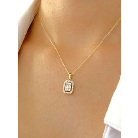 Engin Gold 14 Ayar Altın Pırlanta Model Baget Zirkon Kolye