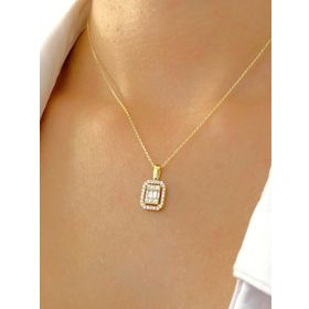 Engin Gold 14 Ayar Altın Pırlanta Model Baget Zirkon Kolye