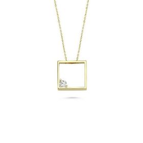 Engin Gold 14 Ayar Altın Swarovski Taşlı Kare Kolye