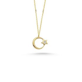 Engin Gold 14 Ayar Altın Taşlı Ayyıldız Kolye