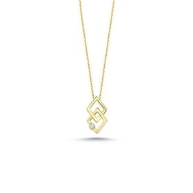 Engin Gold 14 Ayar Altın Taşlı Geometrik Kolye