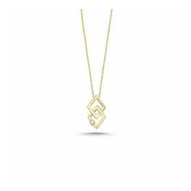 Engin Gold 14 Ayar Altın Taşlı Geometrik Kolye