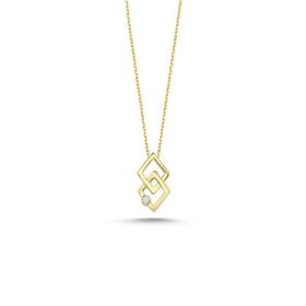 Engin Gold 14 Ayar Altın Taşlı Geometrik Kolye