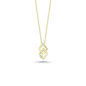 Engin Gold 14 Ayar Altın Taşlı Geometrik Kolye