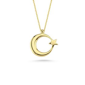 Engin Gold 14 Ayar Altın Taşsız Ayyıldız Kolye