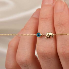Engin Gold 14 K Nazar Boncuklu Fil Altın Bileklik