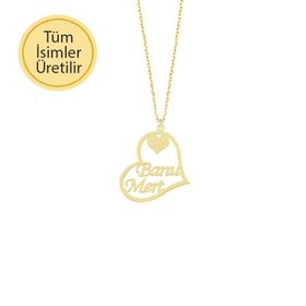 Engin Gold 14k Altın İsimli İkili Kalp Kolye