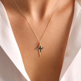Engin Gold 14k Altın Pole Star Kolye Onix 3,0 Cm