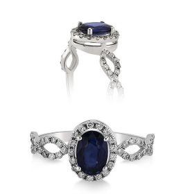 Engin Gold Oval Safir Taşlı Pırlantalı Yüzük
