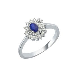 Engin Gold Oval Safir Taşlı Pırlantalı Yüzük