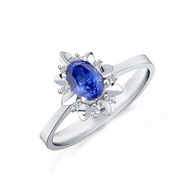 Engin Gold Oval Safir Taşlı Pırlantalı Yüzük
