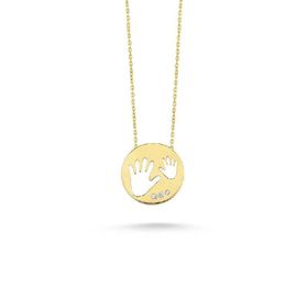 Engin Kuyumculuk 14 Ayar Altın El İzi Taşlı Plaka Kolye