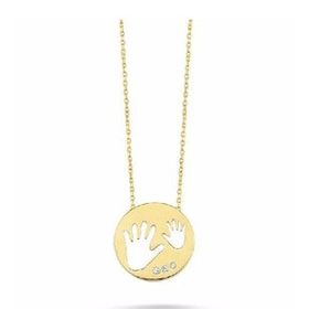 Engin Kuyumculuk 14 Ayar Altın El İzi Taşlı Plaka Kolye