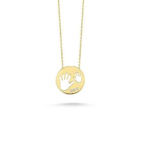 Engin Kuyumculuk 14 Ayar Altın El İzi Taşlı Plaka Kolye