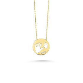Engin Kuyumculuk 14 Ayar Altın El İzi Taşlı Plaka Kolye