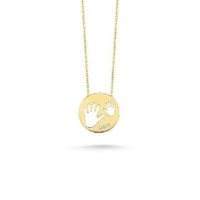 Engin Kuyumculuk 14 Ayar Altın El İzi Taşlı Plaka Kolye