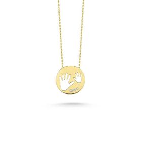 Engin Kuyumculuk 14 Ayar Altın El İzi Taşlı Plaka Kolye