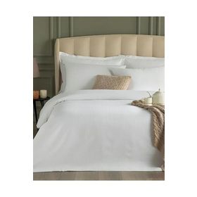English Home Deluxe Beyaz Çizgili Pamuk Saten King Size Nevresim Takımı