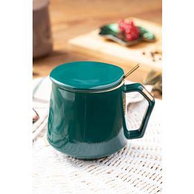 English Home Felicia Dolomite Kapaklı 380 ml Yeşil Kaşıklı Kupa