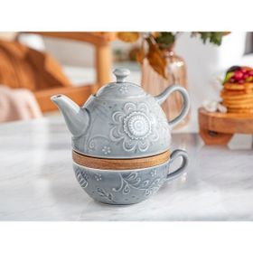 English Home Floral Poem Stoneware Seti 350 ml 250 ml Gri Demlik