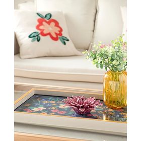 English Home Flowertopia 31x46 cm Lacivert Dekoratif Tepsi