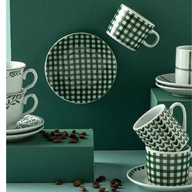 English Home Leno Porselen 2'li 80 ml Yeşil Kahve Fincan Takımı