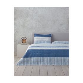 English Home Sleek Stripes Mavi Çift Kişilik Yatak Örtüsü Takımı