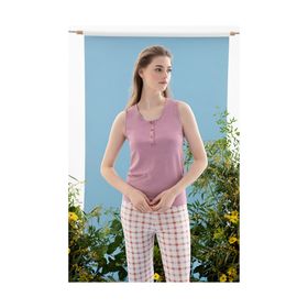 English Home Summer Check Lila Viskon Kadın Pijama Takımı