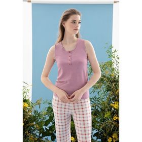 English Home Summer Check Lila Viskon Kadın Pijama Takımı
