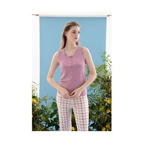 English Home Summer Check Lila Viskon Kadın Pijama Takımı