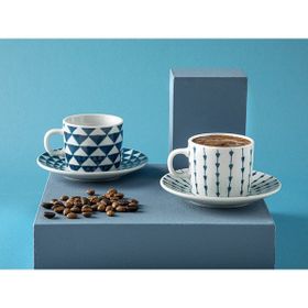 English Home Trin Porselen 2'li 80 ml Lacivert Kahve Fincan Takımı