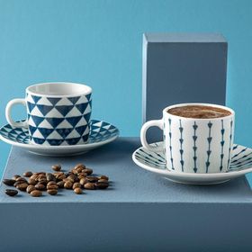 English Home Trin Porselen 2'li 80 ml Lacivert Kahve Fincan Takımı