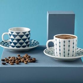 English Home Trin Porselen 2'li 80 ml Lacivert Kahve Fincan Takımı