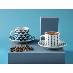 English Home Trin Porselen 2'li 80 ml Lacivert Kahve Fincan Takımı
