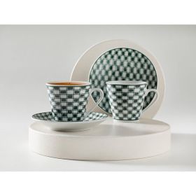 English Home Valda Porselen 4 Parça 2 Kişilik 80 ml Yeşil Kahve Fincan Takımı