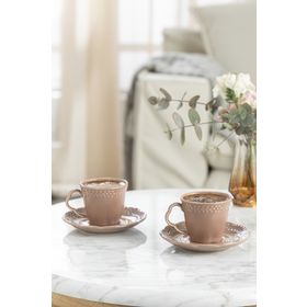 English Home Viyana Porselen 2'li 80 ml Gül Kurusu Kahve Fincan Takım