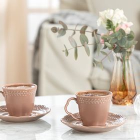 English Home Viyana Porselen 2'li 80 ml Gül Kurusu Kahve Fincan Takım