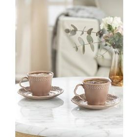 English Home Viyana Porselen 2'li 80 ml Gül Kurusu Kahve Fincan Takım