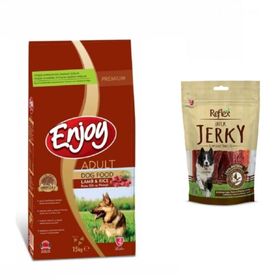 Enjoy Kuzu Etli 15 kg Köpek Maması + Reflex Duck Jerky 80 gr Yetişkin Köpek Maması