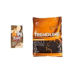 Enjoy Tavuklu Keten Tohumu Yetişkin 1 kg Kuru Kedi Maması + Trendline Kuzu Etli Yetişkin 1 kg Kedi Maması