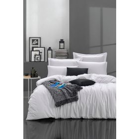 Enlora Home Freshcolor Beyaz Çift Kişilik Düzrenk %100 Doğal Pamuk Nevresim Takımı