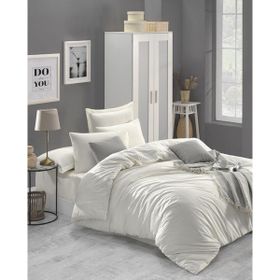 Enlora Home Freshcolor Ekru Çift Kişilik Düzrenk %100 Doğal Pamuk Nevresim Takımı