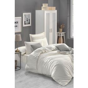 Enlora Home Freshcolor Ekru Çift Kişilik Düzrenk %100 Doğal Pamuk Nevresim Takımı