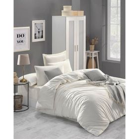 Enlora Home Freshcolor Ekru Çift Kişilik Düzrenk %100 Doğal Pamuk Nevresim Takımı