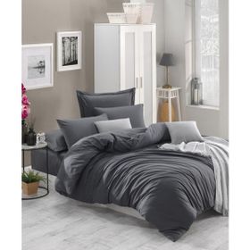 Enlora Home Freshcolor Füme Çift Kişilik Düzrenk %100 Doğal Pamuk Nevresim Takımı