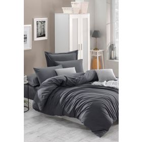 Enlora Home Freshcolor Füme Çift Kişilik Düzrenk %100 Doğal Pamuk Nevresim Takımı