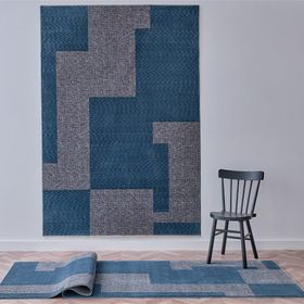 Enza Home 1.60x2.30 cm Mavi Gri Diagram Polyester ve Viskon Halı