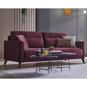 Enza Home 10301 Alto 3'lü Mor Kadife Dokulu Yataklı Koltuk