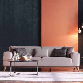 Enza Home 10911 Netha Keten Dokulu Krem 3'lü Yataklı Koltuk